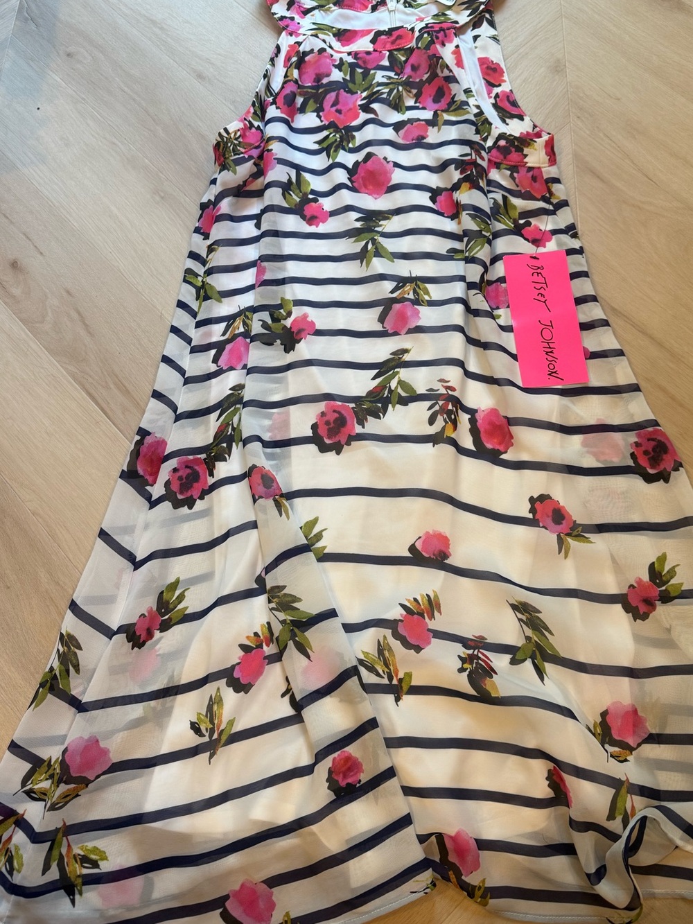Betsey Johnson White Navy Stripe Dress with Pink Floral Print